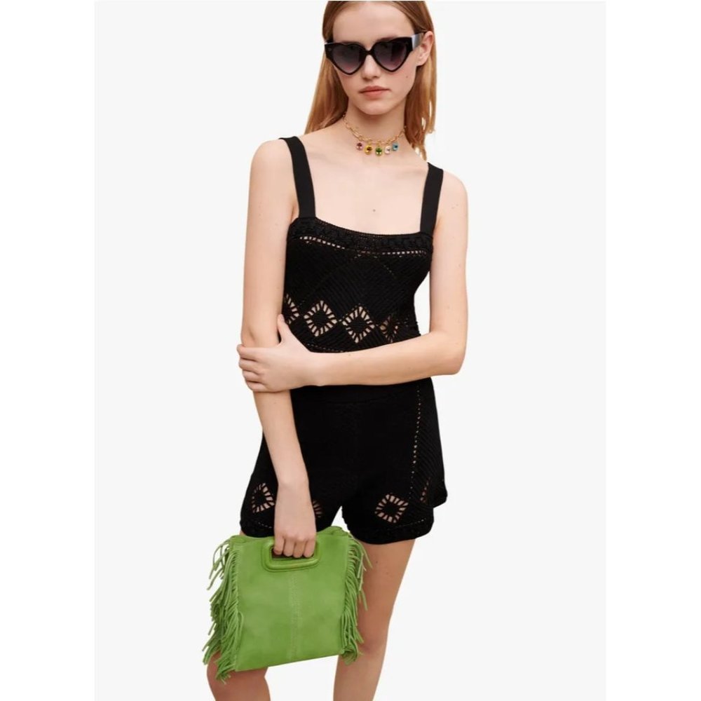 NWT $265 MAJE BLACK CROCHET KNIT TOP  SIZE 1 US SMALL - Picture 4 of 9